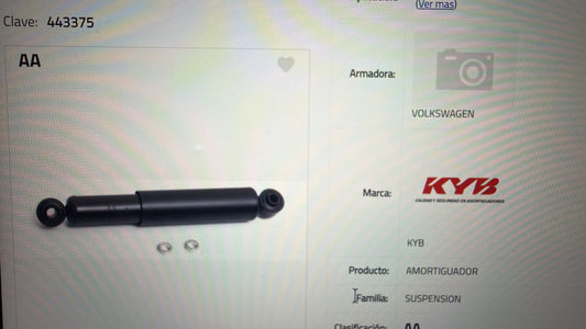 Amortiguador trasero Volkswagen Sedan Vocho KyB
